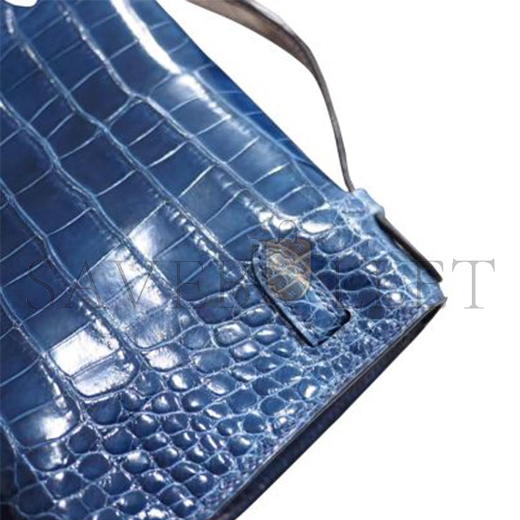 H**mes master mini kelly pochette bag blue roy shiny alligator (22*14*7cm)